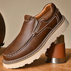 Men leather loafers slip on orthopedic cushioned insole brown black