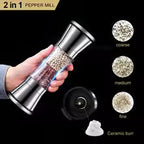 2-in-1 dual spice and salt grinder, stainless steel manual ceramic burr mill