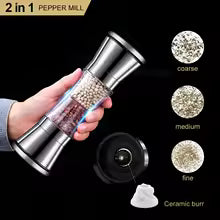 2-in-1 dual spice and salt grinder, stainless steel manual ceramic burr mill