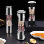 2-in-1 dual spice and salt grinder, stainless steel manual ceramic burr mill