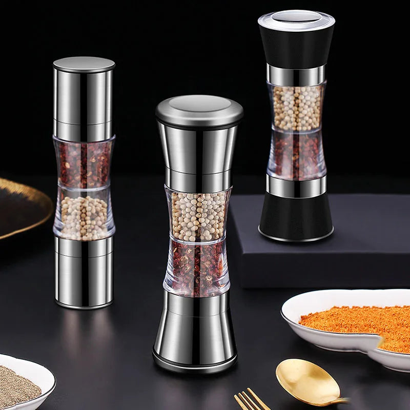 2-in-1 dual spice and salt grinder, stainless steel manual ceramic burr mill