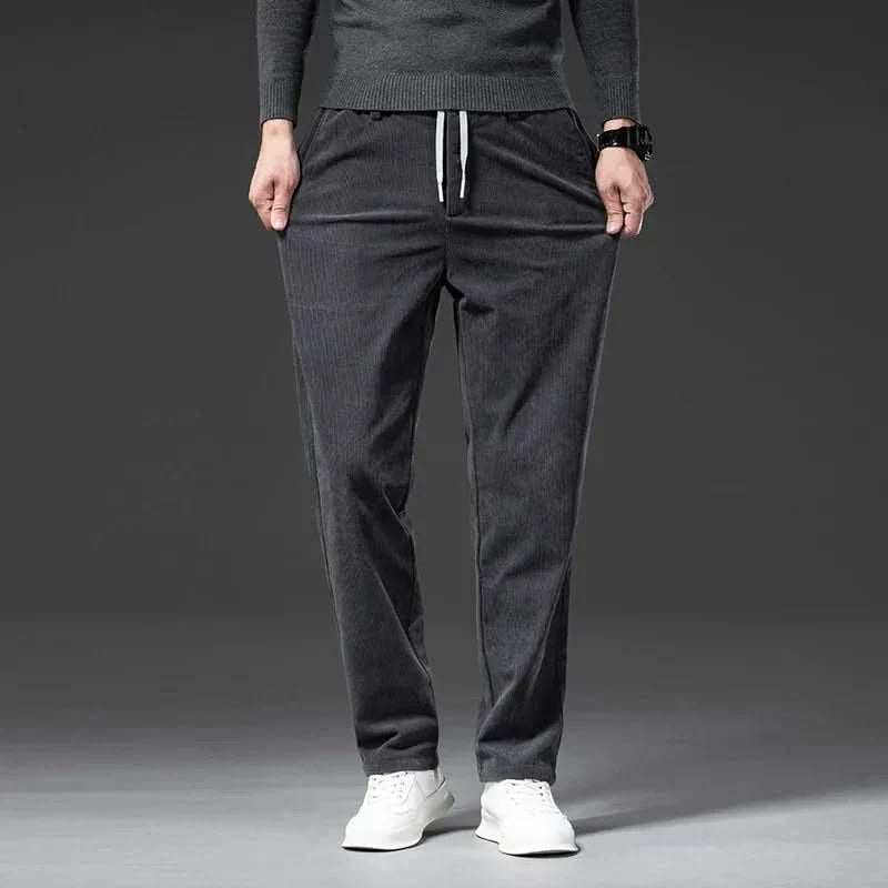 Men corduroy chinos tailored fit in khaki with drawstring waist