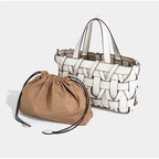 Women handwoven crossbody handbag with top handle in vegan leather