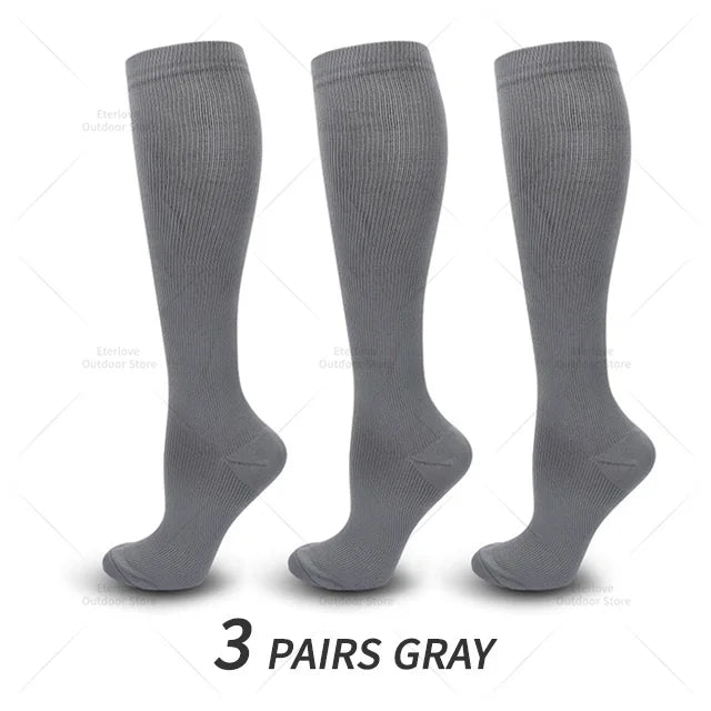 Knee high compression socks 15-20 mmHg, 3 pairs, unisex for running and nursing