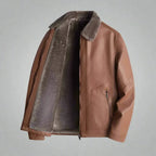 Men leather jacket fleece lined full zip with fleece collar
