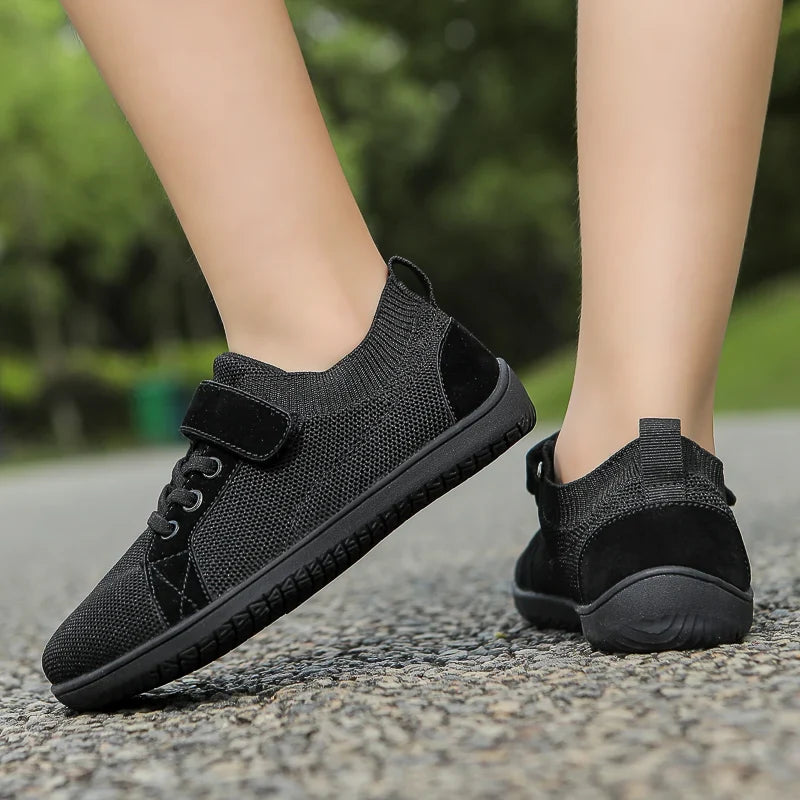 Kids barefoot sneakers wide toe box flexible sole velcro closure
