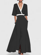 Women maxi dress flowy floor-length in red white black and gray