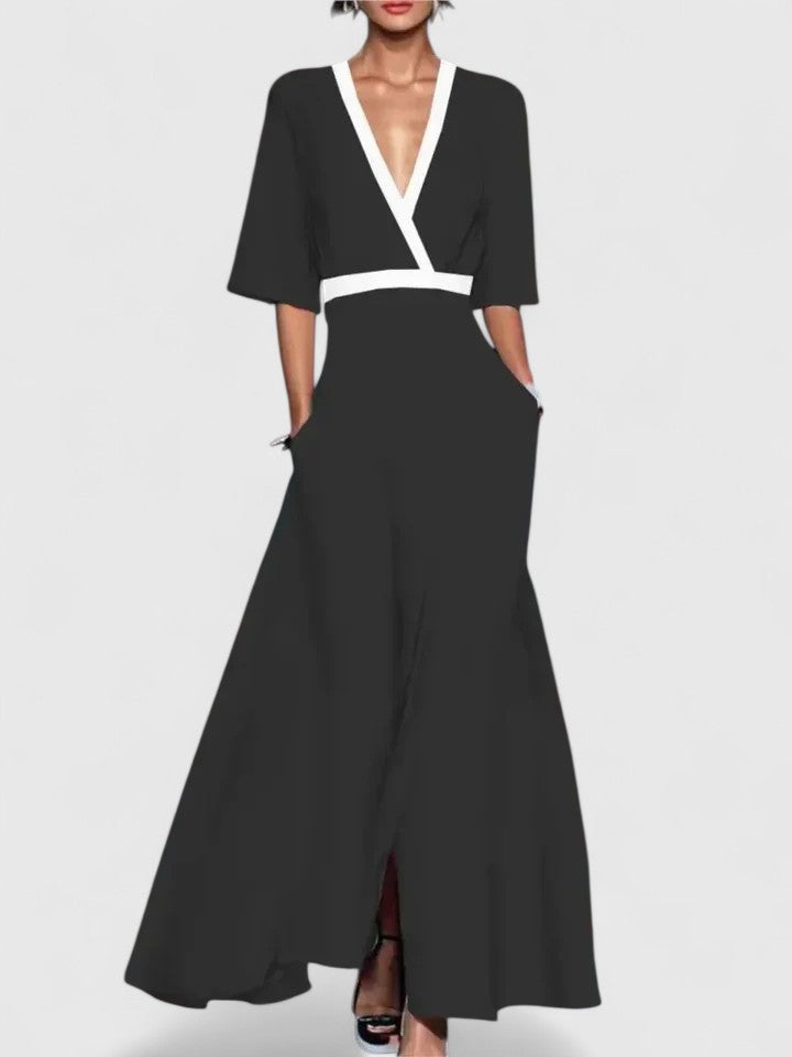 Women maxi dress flowy floor-length in red white black and gray
