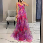 Women's floral maxi dress with adjustable back closure, sleeveless summer style