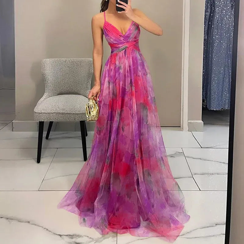 Women's floral maxi dress with adjustable back closure, sleeveless summer style