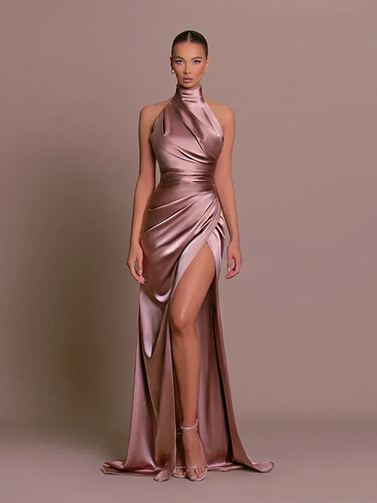 Women's high-slit full-length evening dress, formal maxi gown