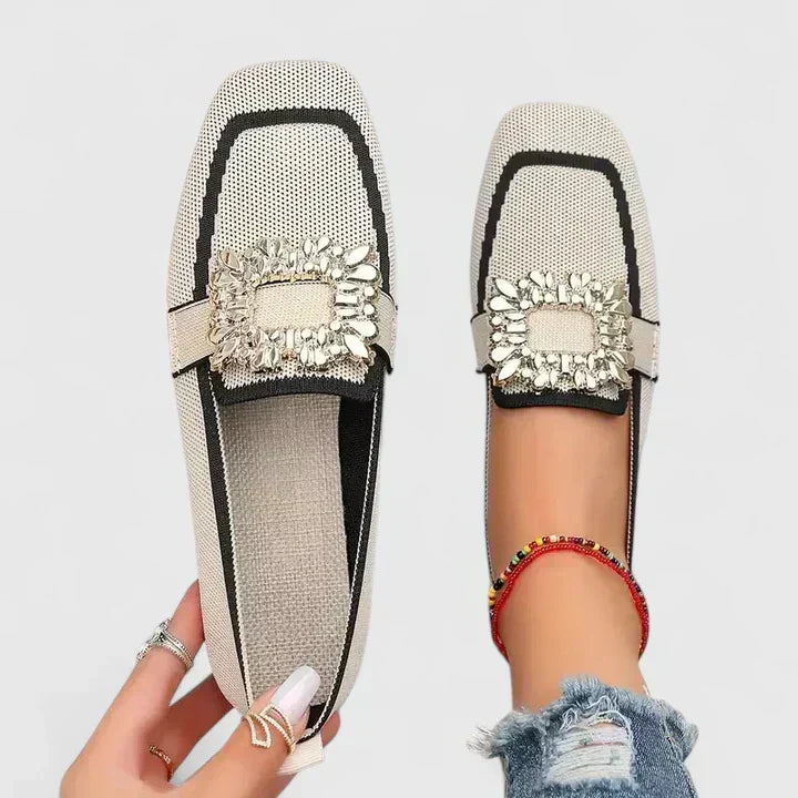 Women's square toe loafers with decorative strap slip-on flat sole