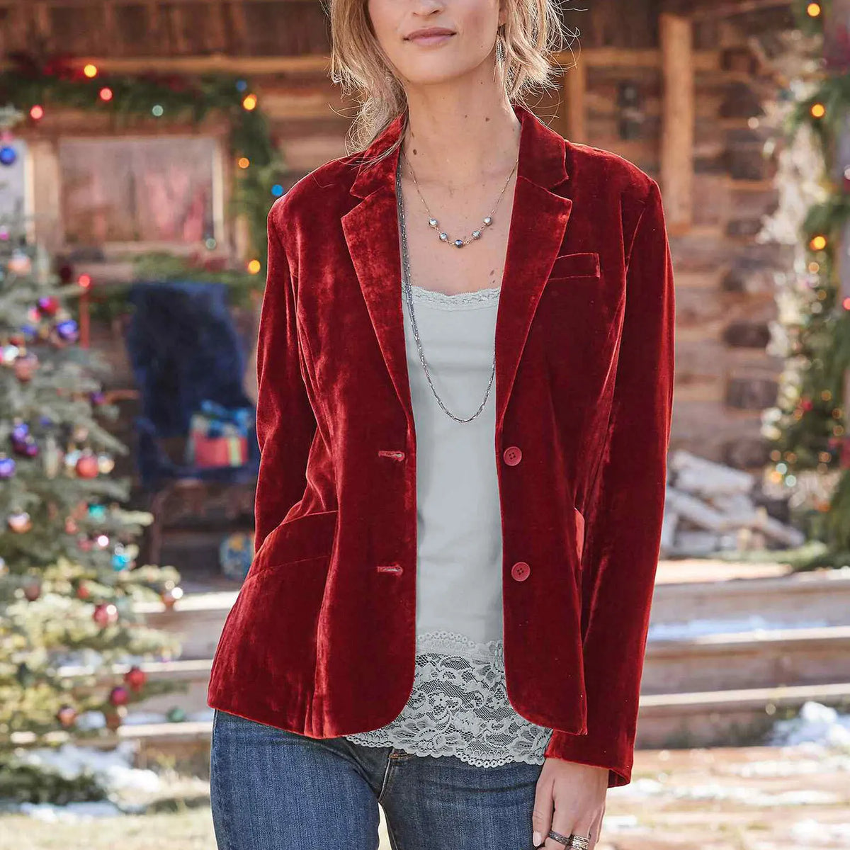 Women Velvet Blazer Casual Slim Fit Notched Lapel Long Sleeve
