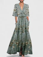 Women maxi dress flowy floor-length in red white black and gray