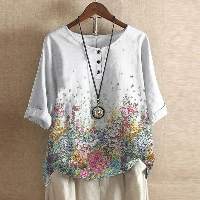 Women retro blouse vintage style with button front and waist shaping