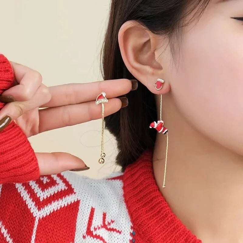 Christmas dangling earrings non-tarnish metal with secure stud backing 3 inch drop