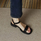 Women vegan leather block heel sandals with adjustable ankle strap