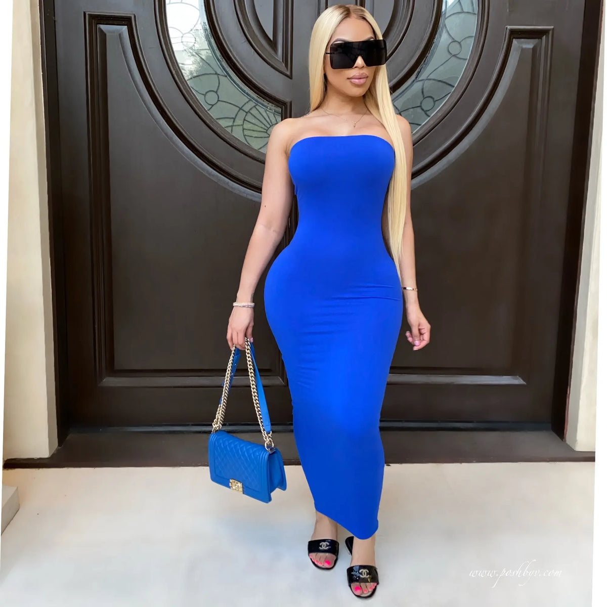 Wrap Dress Women Strapless Ankle Length Stretch Bodycon Dress