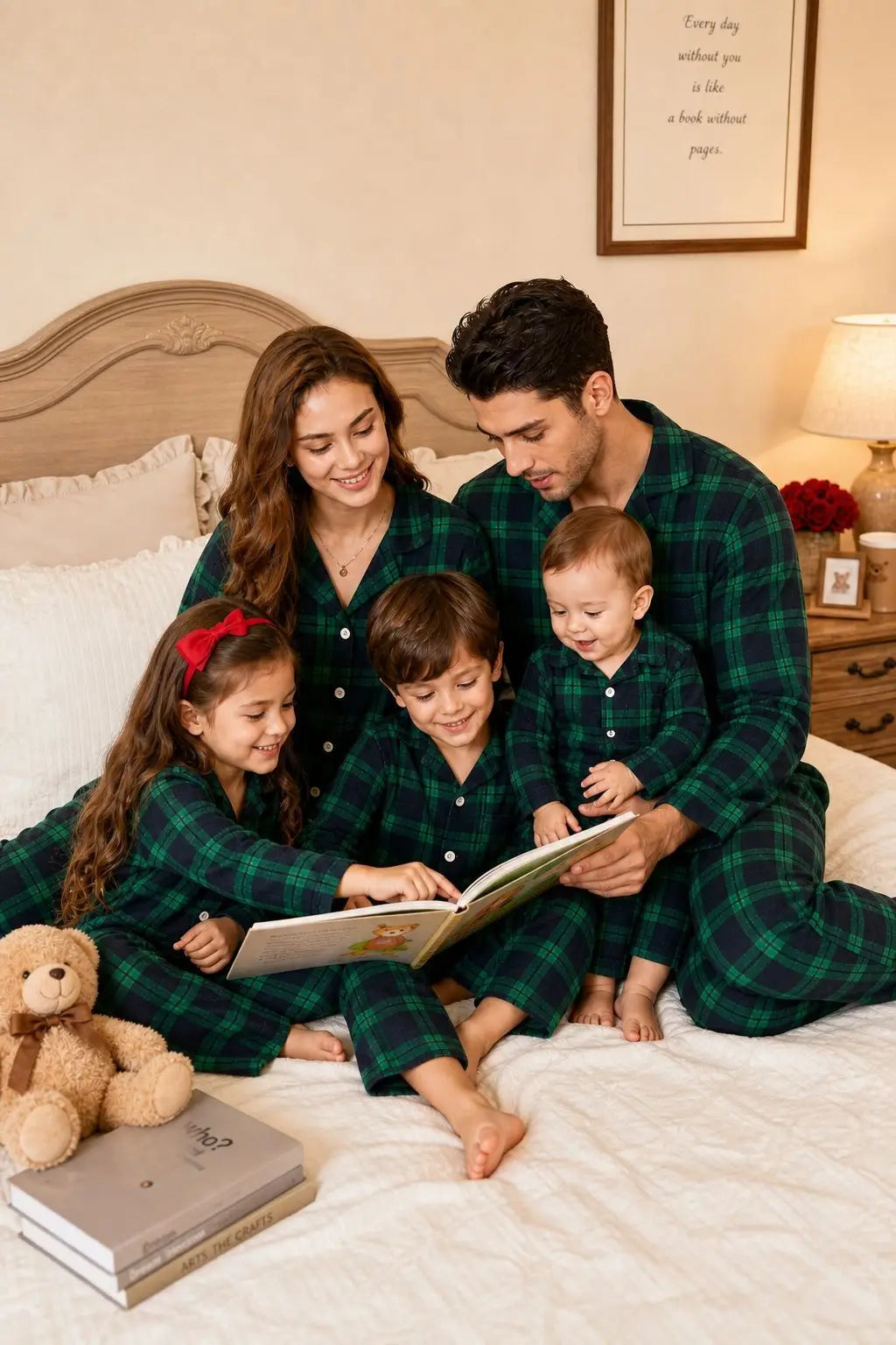 Christmas Pajamas Women Cotton Plaid 2 Piece Matching Family Set