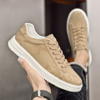 Genuine leather sneakers with subtle textured design and rubber outsole