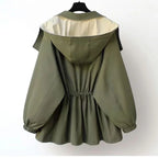 Women's hooded windbreaker jacket patchwork design relaxed fit