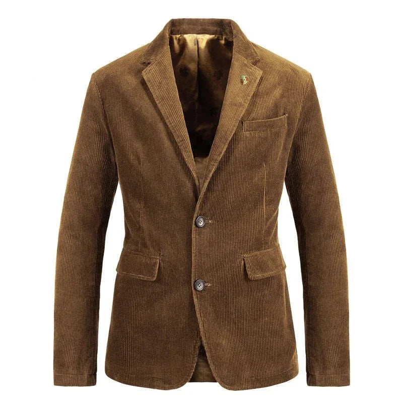 Men's corduroy blazer in brown, smart casual tailored fit for autumn winter