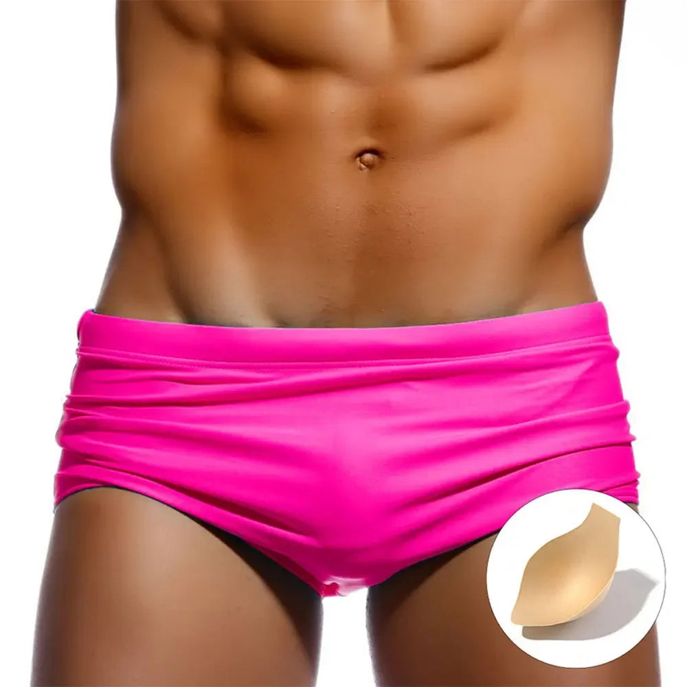 Men Swim Shorts Boxer Briefs Solid Pattern Swimwear