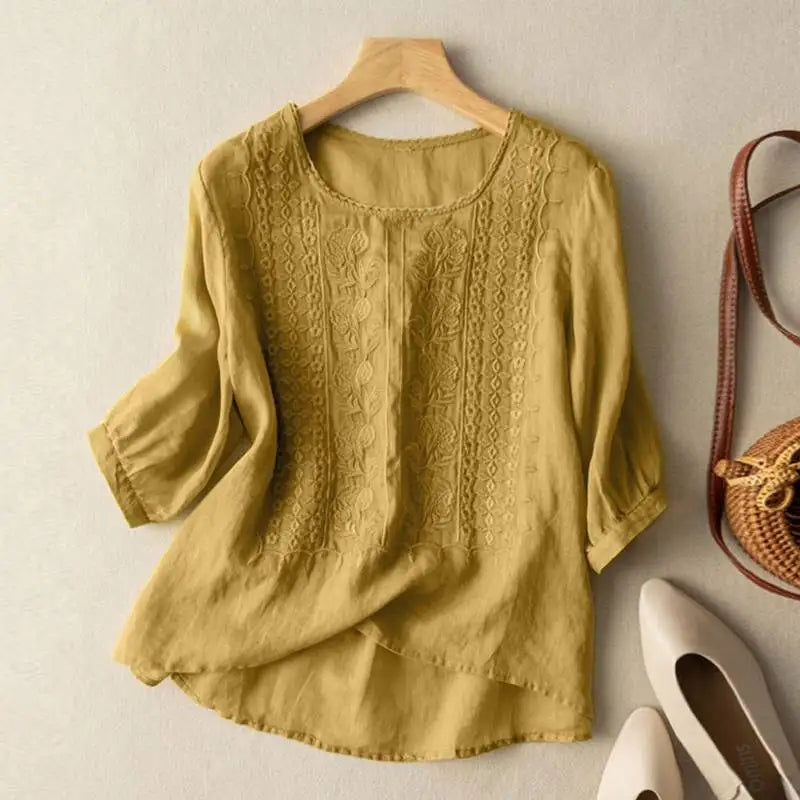 Women Embroidered Relaxed Blouse with delicate stitching in relaxed silhouette
