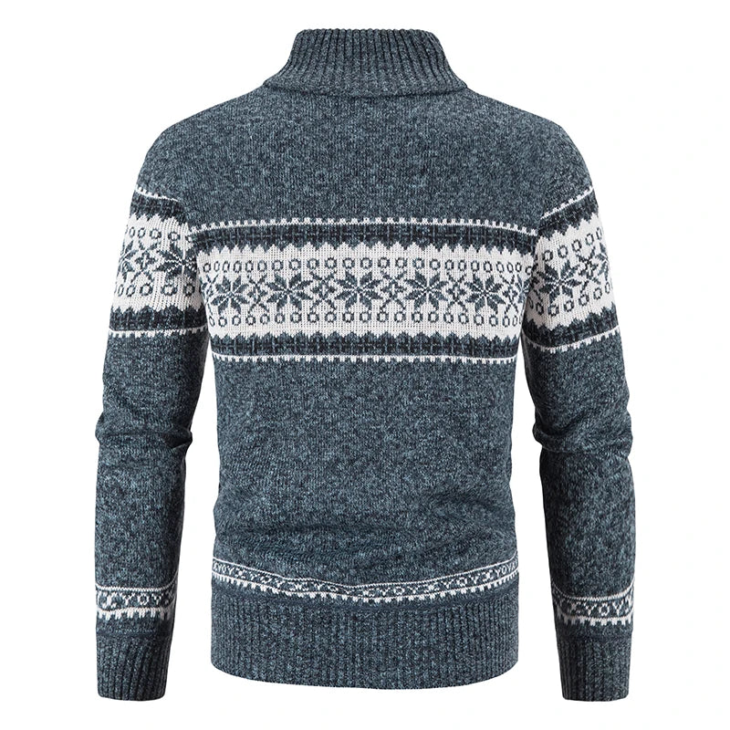 Men Christmas Jumper Knit Turtleneck Cardigan Coat Winter Fleece
