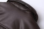 Women faux leather oversized bomber jacket with ribbed cuffs and soft lining