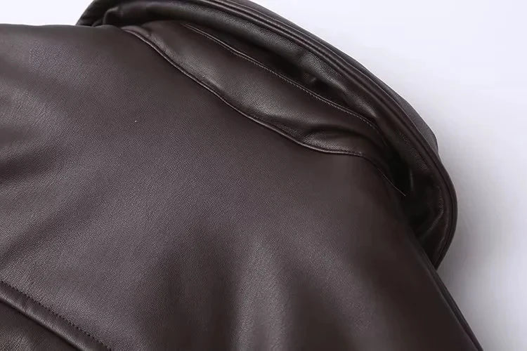 Women faux leather oversized bomber jacket with ribbed cuffs and soft lining