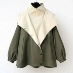 Women's hooded windbreaker jacket patchwork design relaxed fit