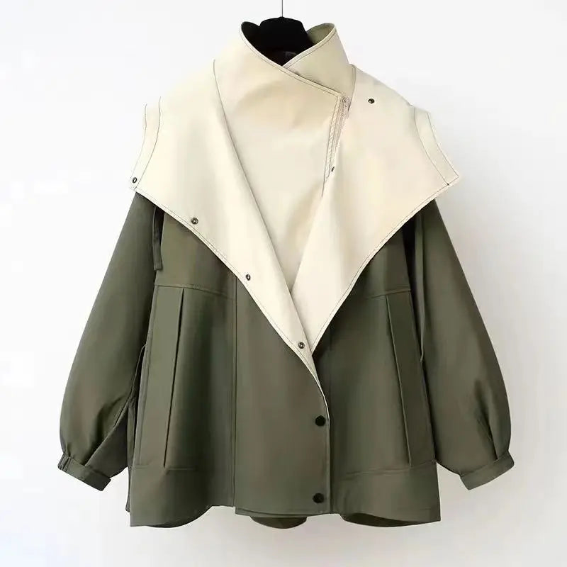 Women's hooded windbreaker jacket patchwork design relaxed fit