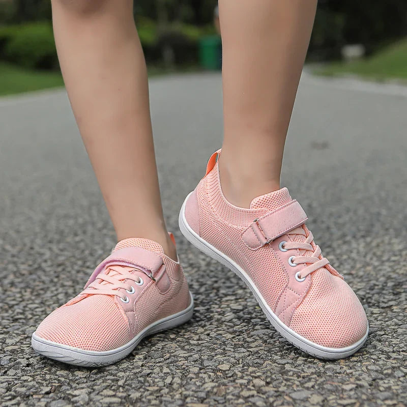 Kids barefoot sneakers wide toe box flexible sole velcro closure