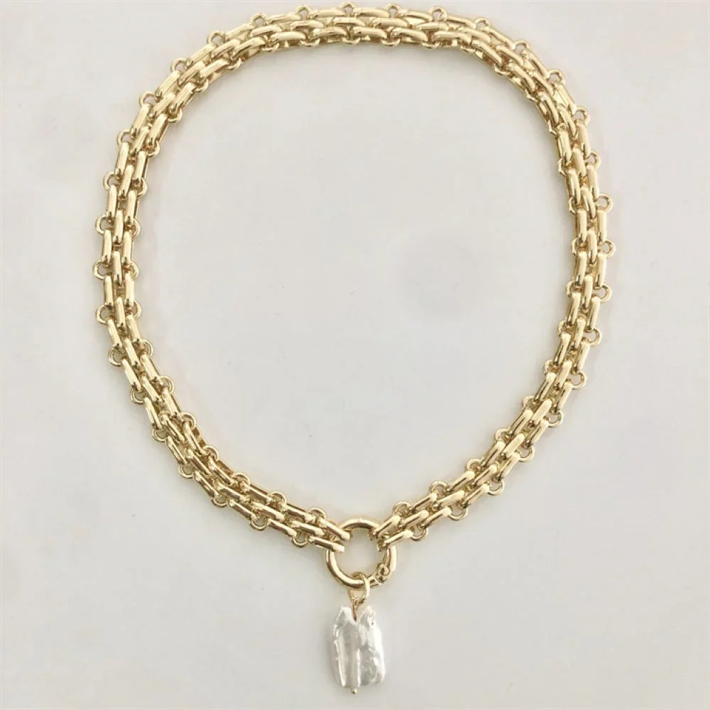 Baroque freshwater pearl necklace with dual tone gold and silver chain