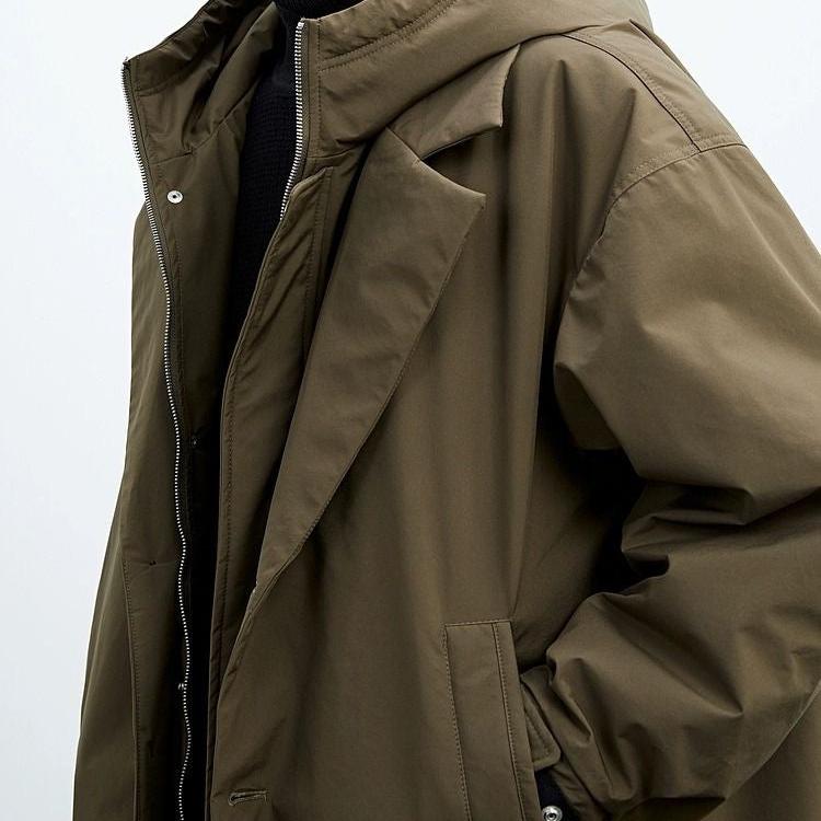 Lightweight water wind resistant long overcoat full zip with hood