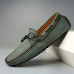 Men leather loafers slip-on moccasin style in brown black green