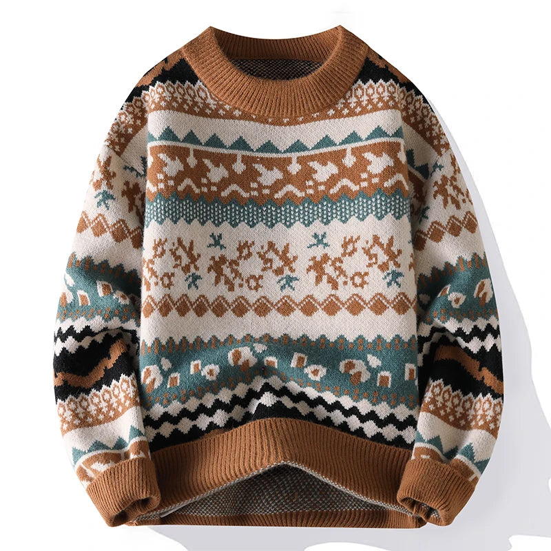 Men Christmas Jumper Reindeer Pattern Knitted Long Sleeve Crew Neck
