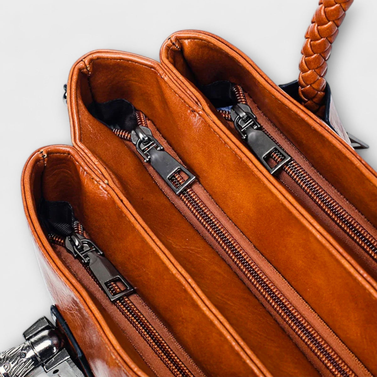 Women structured handbag in a balanced silhouette available in Black Blue Red and Brown