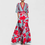 Women maxi dress flowy floor-length in red white black and gray