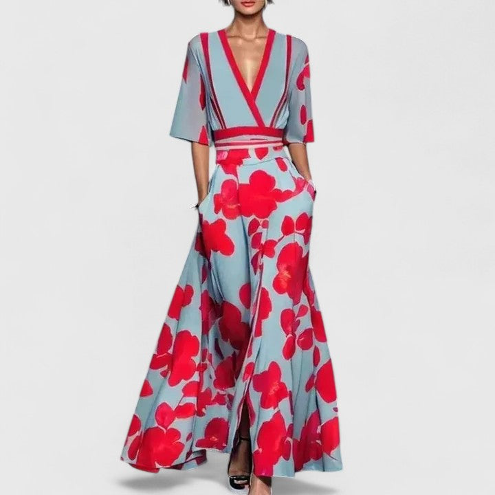 Women maxi dress flowy floor-length in red white black and gray
