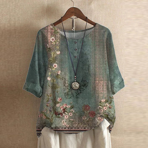 Women retro blouse vintage style with button front and waist shaping