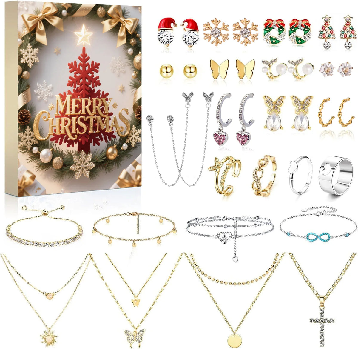 Jewelry Advent Calendar 24 Days Christmas Countdown Holiday Surprise Gift