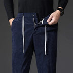 Men corduroy chinos tailored fit in khaki with drawstring waist
