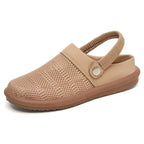 Women mesh slip-on clogs with cushioned footbed and elastic heel strap