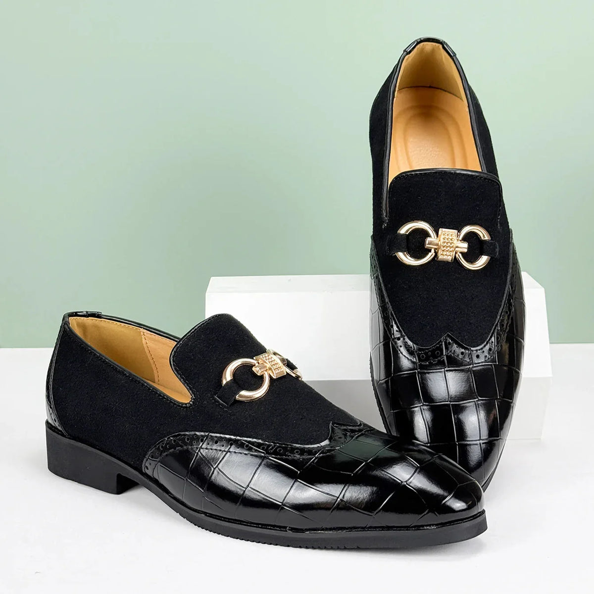 Men's Leather Loafers | Suede & Leather, Gold Buckle