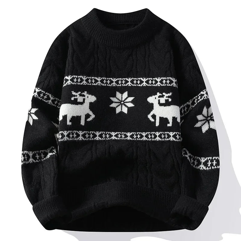 Christmas Jumper Women Men Reindeer Pattern Cable Knit Unisex