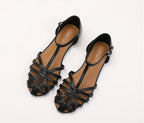 Braided Sandals Women Flat Roman Style Cross Strap Low Heel Shoes
