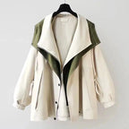 Women's hooded windbreaker jacket patchwork design relaxed fit
