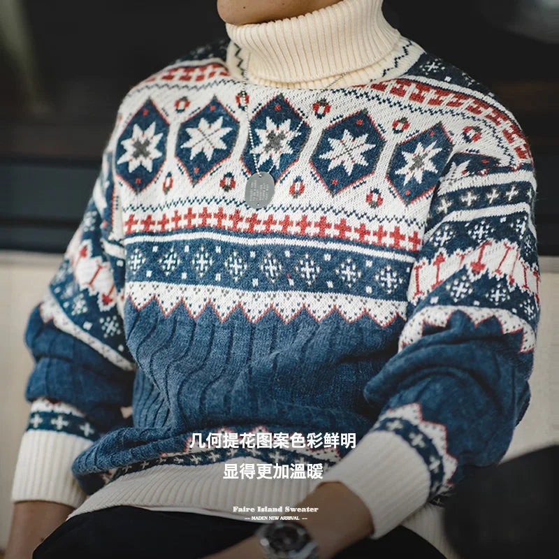 Christmas Jumper Men | Fair Isle Turtleneck Sweater | Warm Winter